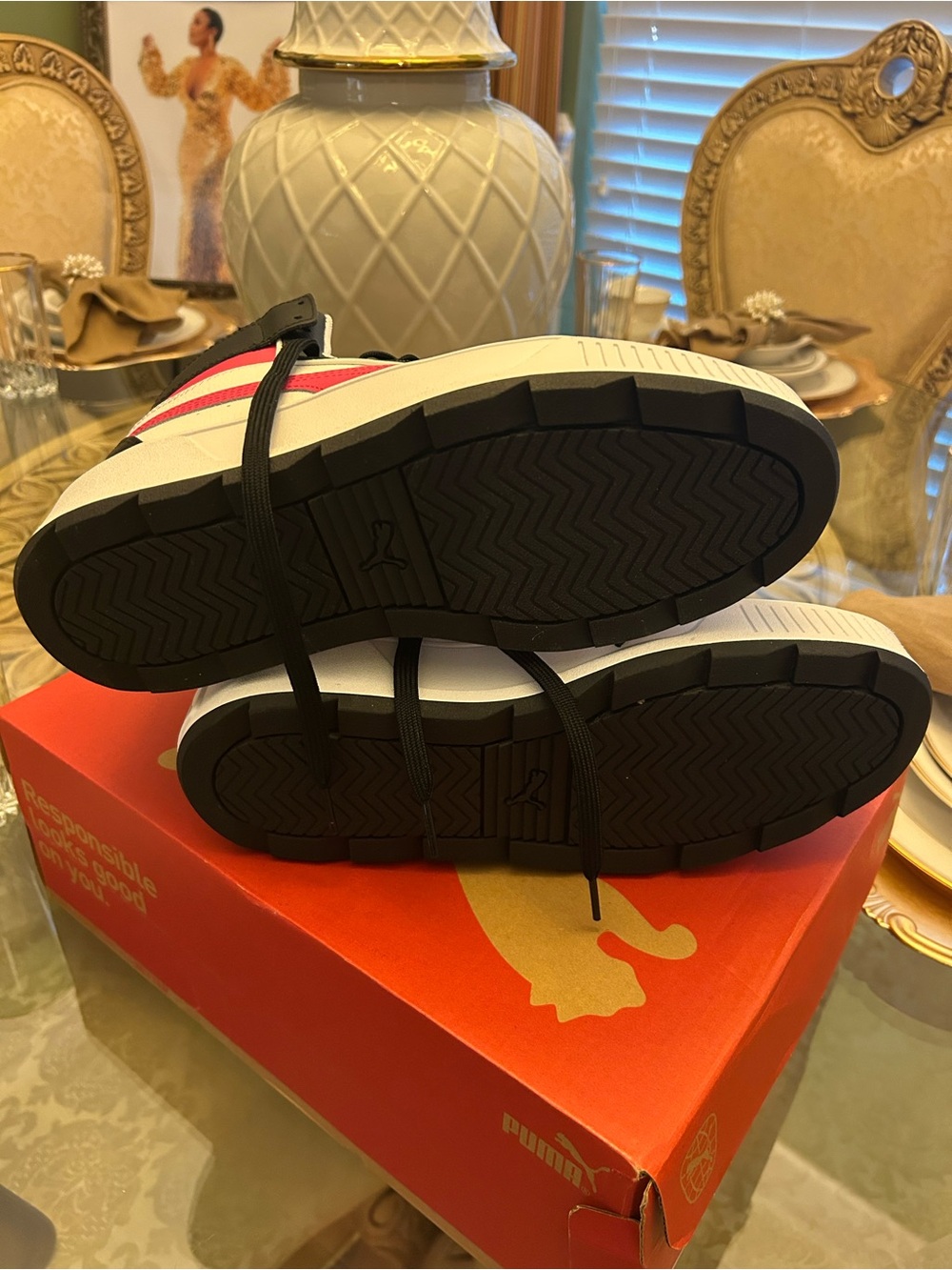Puma Women’s High-Top Sneakers in White, Black & Pink - Picture 3 of 4